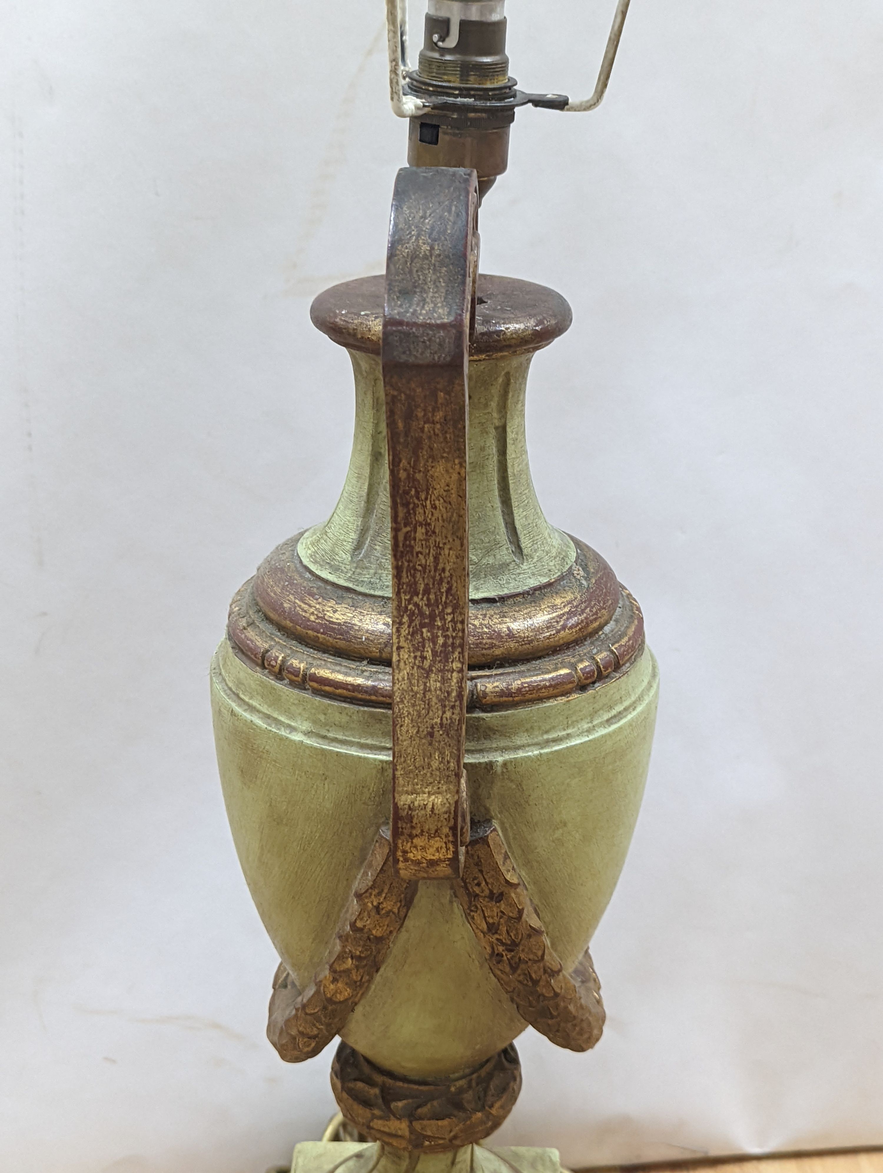 A green and gilt painted table lamp 60cm